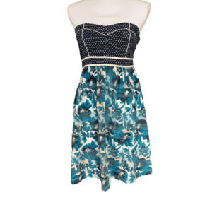 Urban Outfitters Kimchi Blue Sundress Sz 2 Sweetheart Neck Strapless Blue White